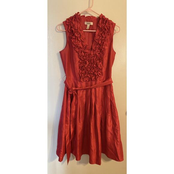Red Cocktail Valentine Party Dress Size 8 Sleeveless Pleated Skirt Ruffled Neck - Picture 1 of 7
